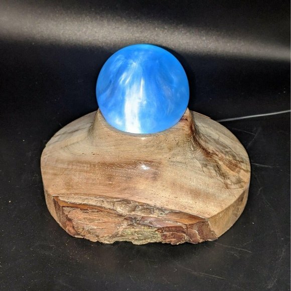 Night Light Wood & Blue Resin Live Edge Handmade Signed by Artist Mood Light USB - Picture 10 of 11